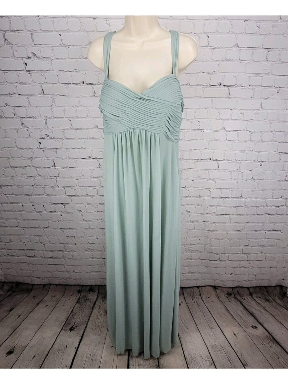 Birdy Grey Green Chiffon Strappy Sweetheart Pleated Lined Bridemaid Dress 2XL